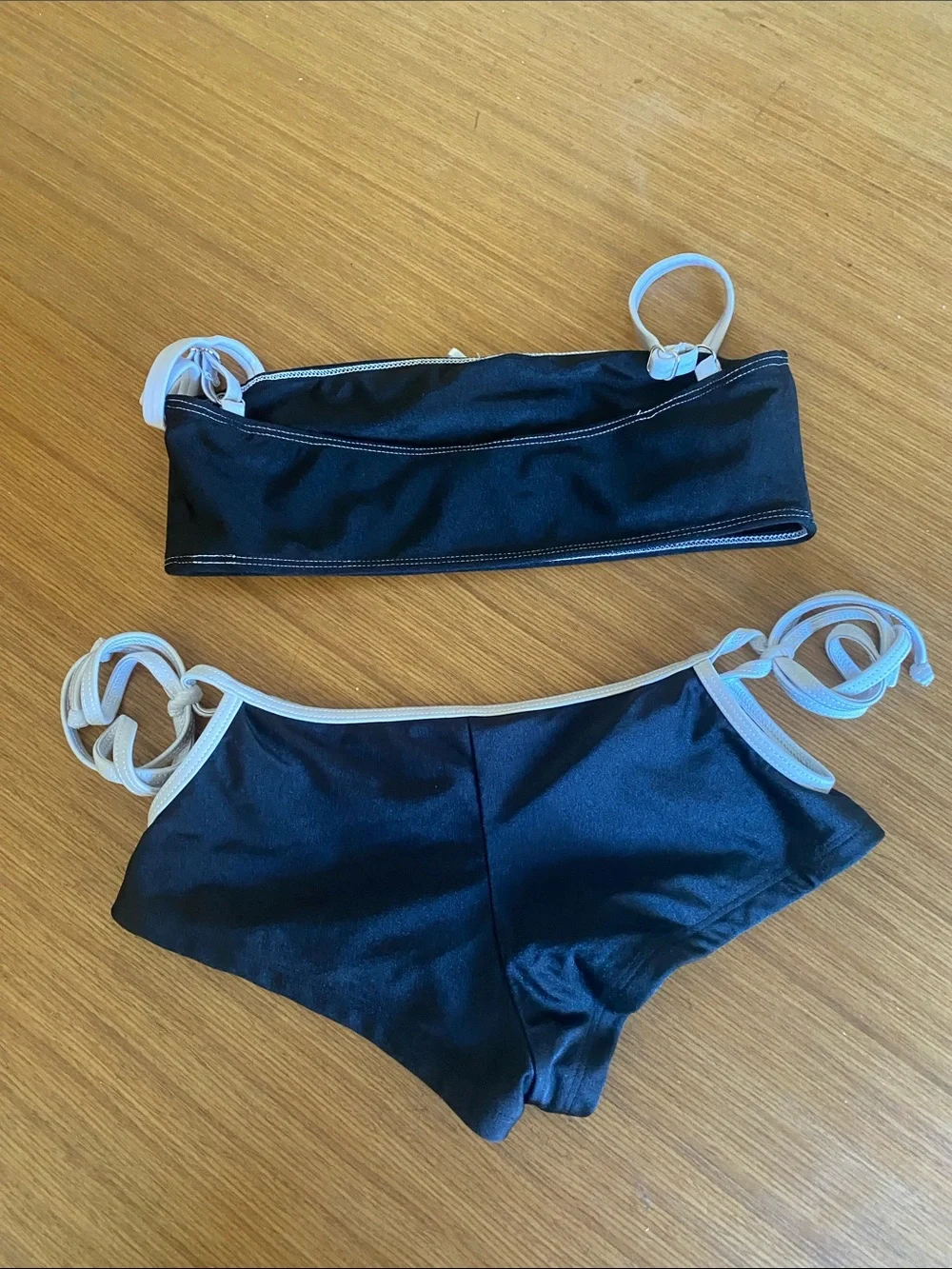 Frankie's Bikinis Black Swimwear White Trim side cut outs XS